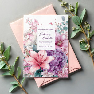 Elegant Rosa Lilja Lila Hydrangea Syren Inbjudningar