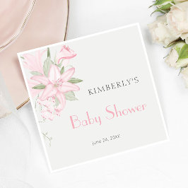 Elegant Rosa Lily Grönt Löv Baby Shower Pappersservett