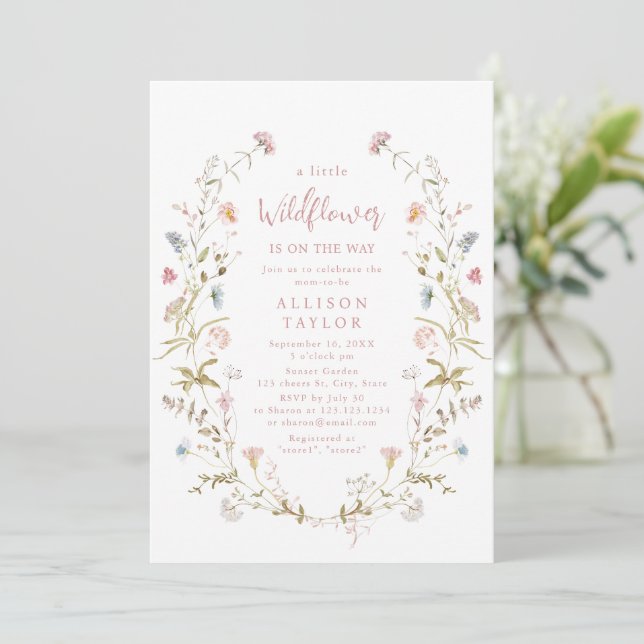 Elegant Rosa Little WildblomBoho Baby Shower Inbjudningar (Stående Fram)