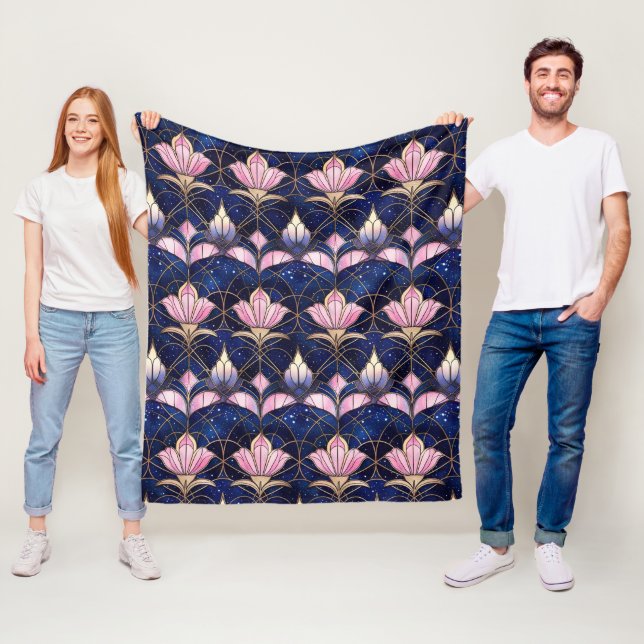 Elegant rosa lotus falsmyntat glas mönster fleecefilt (På plats)