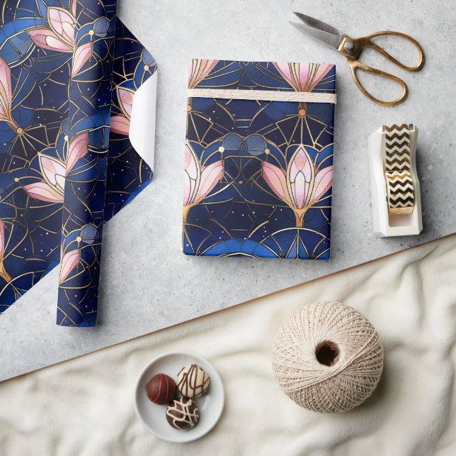 Elegant Rosa Lotus Faux stank Glass Mönster Presentpapper (Hantverk)