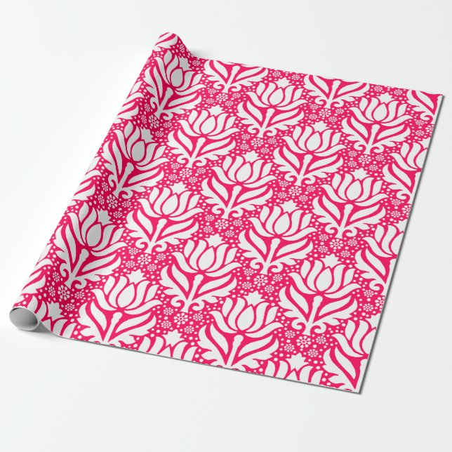 Elegant Rosa Lotus Flower Damask Pattern  Presentpapper (Utrullad)