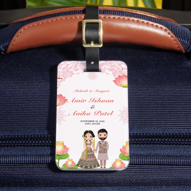 Elegant Rosa Lotus Lanterns Mehndi Sangeet Indian Bagagebricka (Framsida Insitu 2)