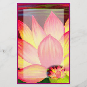 Elegant Rosa Lotus Vatten Lily Blommigt Brevpapper