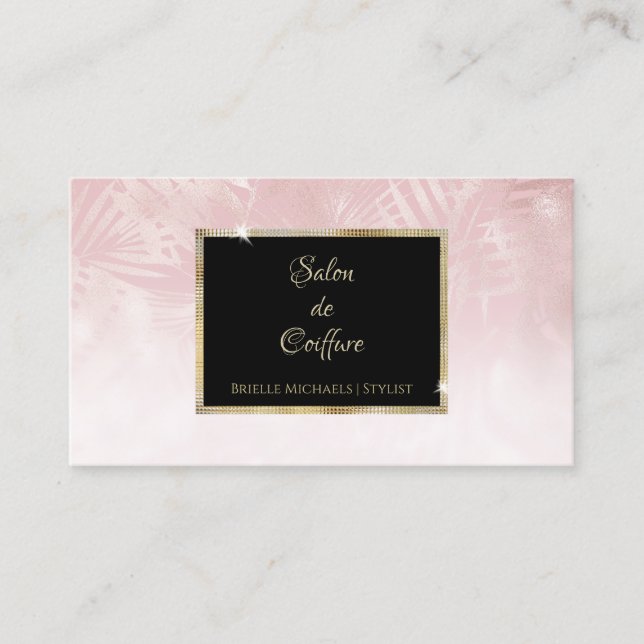 Elegant Rosa Löv Guld Ram Hair och Beauty Visitkort (Framsida)