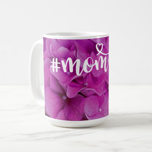 Elegant rosa magenta blommigt hydrangeas ro kaffemugg (Framsida vänster)