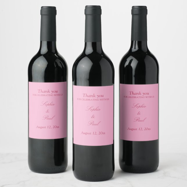 Elegant Rosa Magenta Bröllop Vin Vinflaska Etikett (Flaskor)