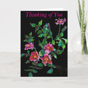 Elegant rosa magenta vattenfärgs blommigt ro kort