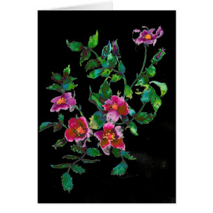 Elegant rosa magenta vattenfärgsfärgen blommigt ro hälsningskort