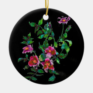 Elegant rosa magenta vattenfärgsfärgen blommigt ro julgransprydnad keramik