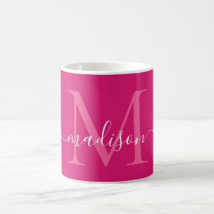 Elegant Rosa Magenta White Monogram Script Snyggt Kaffemugg