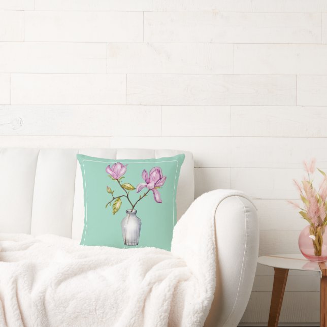 Elegant Rosa Magnolia Akvarell Kudde (Soffa)