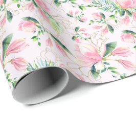 Elegant Rosa Magnolia Akvarell Present Presentpapper