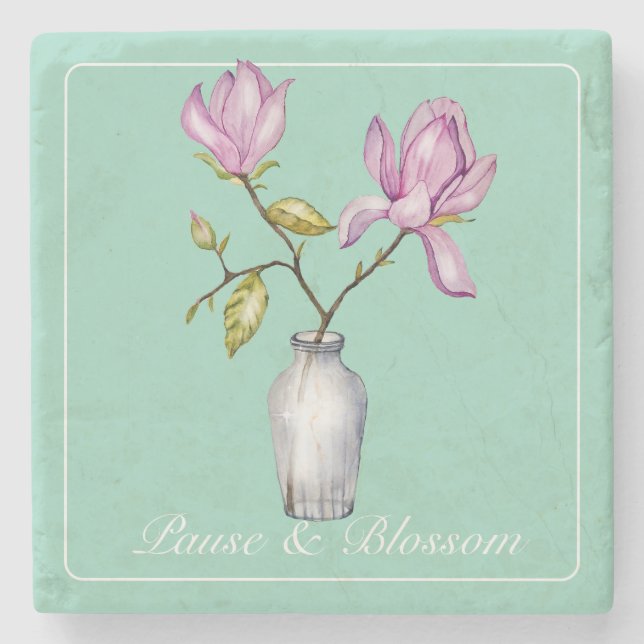 Elegant Rosa Magnolia Akvarell Stenunderlägg (Framsidan)