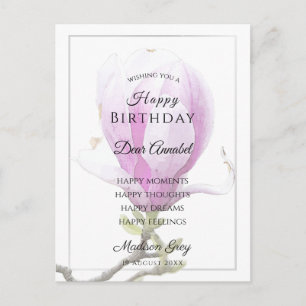 Elegant Rosa Magnolia Birthday Önskemål Vykort