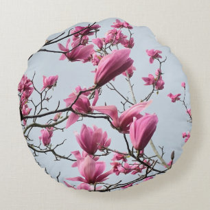 Elegant Rosa Magnolia Blommars Peacnice Hanami Rund Kudde