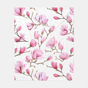 Elegant rosa magnolia mönster fleecefilt