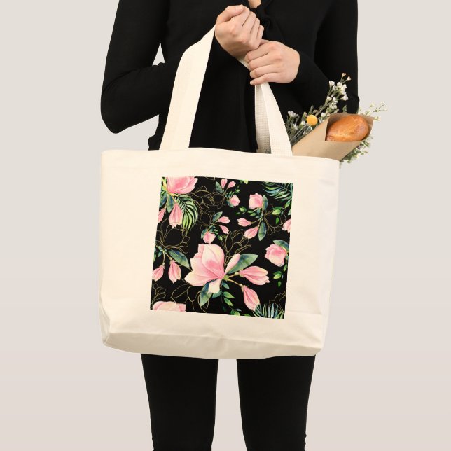Elegant Rosa Magnolia Mönster Watercolor  Jumbo Tygkasse (Framsida (produkt))