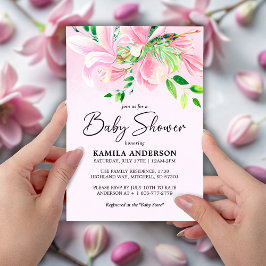 Elegant Rosa Magnolia Watercolor Baby Shower Inbjudningar
