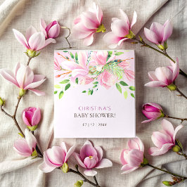 Elegant Rosa Magnolia Watercolor Baby Shower Pappersservett