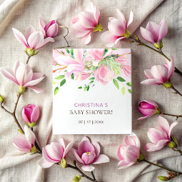 Elegant Rosa Magnolia Watercolor Baby Shower Pappersservett