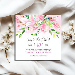Elegant Rosa Magnolia Watercolor Baby Shower Spara Datumet
