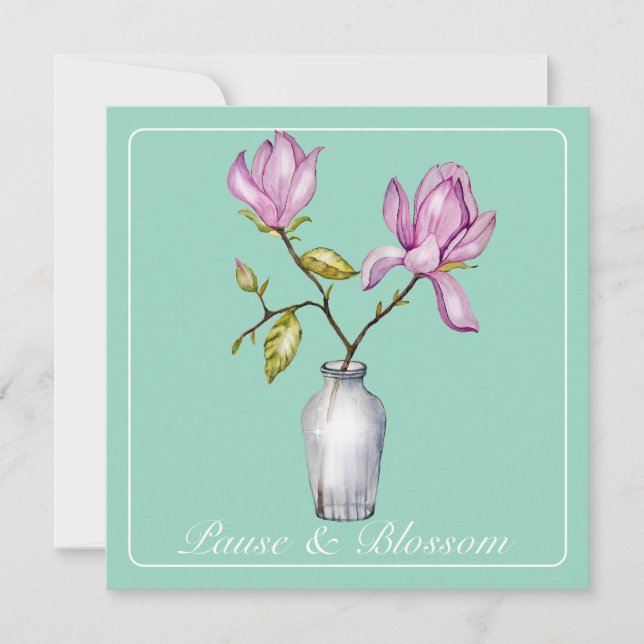 Elegant Rosa Magnolia Watercolor in Glass Vas (Framsida)
