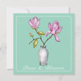 Elegant Rosa Magnolia Watercolor in Glass Vas