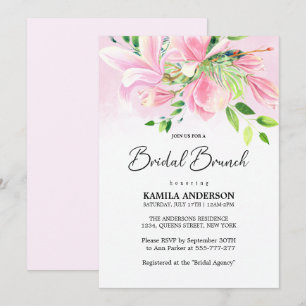 Elegant Rosa Magnolia Watercolor Möhippa Brunch Inbjudningar