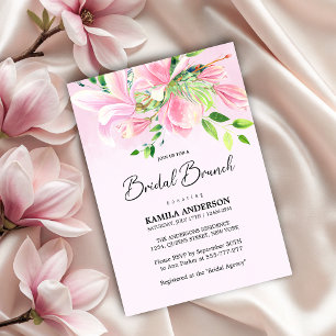Elegant Rosa Magnolia Watercolor Möhippa Brunch Inbjudningar