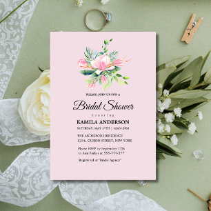 Elegant Rosa Magnolia Watercolor Möhippa Inbjudan