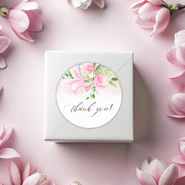 Elegant Rosa Magnolia Watercolor Tack Runt Klistermärke