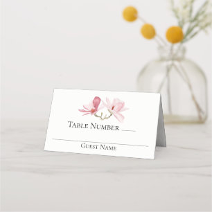 Elegant Rosa Magnolias Blommigt Bröllop Bord Placeringskort