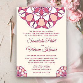 Elegant Rosa Mandala indisk bröllopsinbjudan Inbjudningar