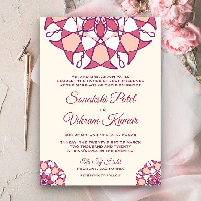 Elegant Rosa Mandala indisk bröllopsinbjudan Inbjudningar (Skapare uppladdad)