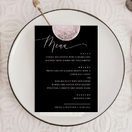 Elegant Rosa Måne | Svart Celestial Bröllopsmiddag Meny