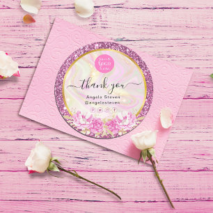 Elegant Rosa Marble Blommigt Chic Guld Glitter Runt Klistermärke
