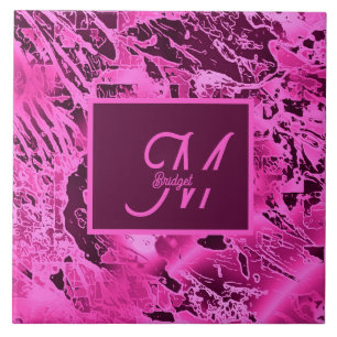 Elegant Rosa Marble fold Monogram Typography Kakelplatta