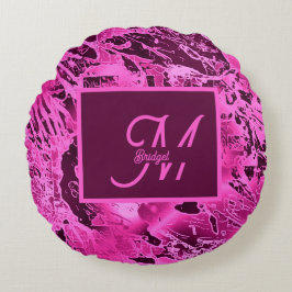Elegant Rosa Marble fold Monogram Typography Rund Kudde