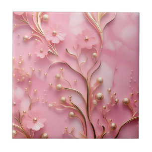 Elegant Rosa Marble Guld accents Kakelplatta