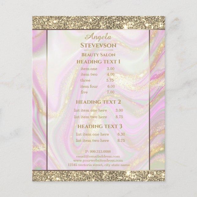 Elegant Rosa Marble Guld Flyer (Framsidan)