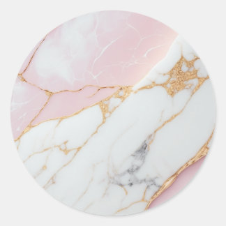 Elegant Rosa Marble & Guld Runt Klistermärke
