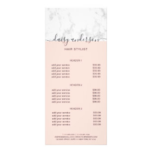 Elegant  rosa marble hair stilist pris list reklamkort