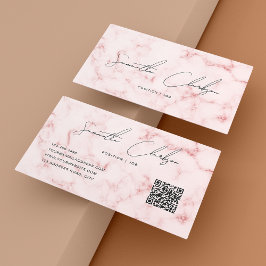 Elegant Rosa Marble Handskriftlig QR-kod Visitkort