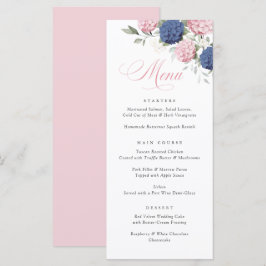 Elegant Rosa & Marinblå Hydrangea Bröllopsmeny Meny