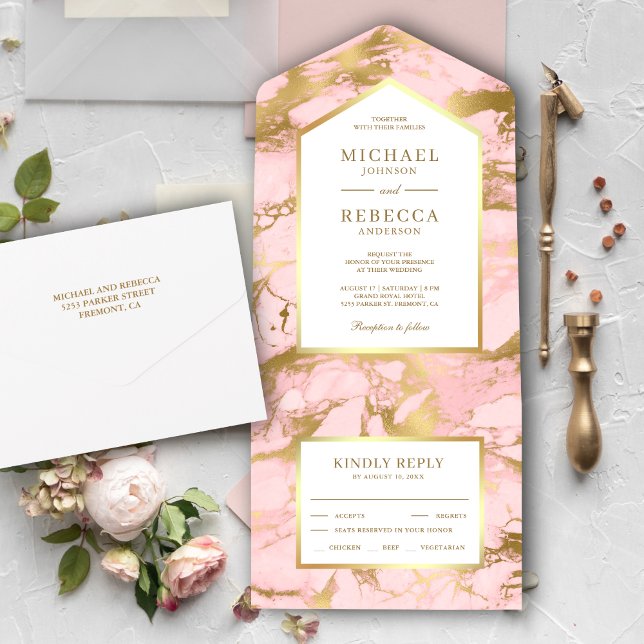 Elegant Rosa Marmor Falskt Guld Folie Bröllop (Skapare uppladdad)