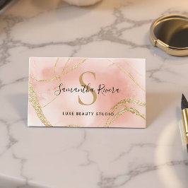Elegant Rosa Marmor Monogram Mall Visitkort