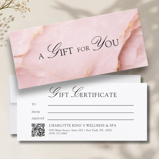 Elegant Rosa Marmorerad QR-kod Presentkort (A Gift for You! Blush Pink Gold Marble QR Code)