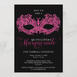 Elegant Rosa Masqueradamask Quinceanera Inbjudningar