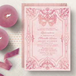 Elegant Rosa Masqueramask Quinceanera Inbjudningar
